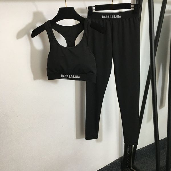 Schwarze Damen-Yoga-Outfits, Singlet-Leggings, Trainingsanzüge, Gurtband, sexy, abgeschnittene, gepolsterte Tanktops, modische Sport- und Fitnessstudio-Leggings, Hosen