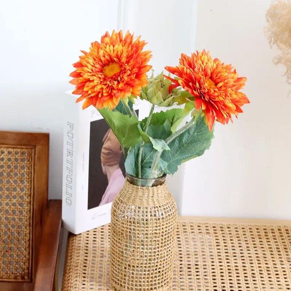 Fiori decorativi 62 cm artificiale 2 teste di girasoli girasole a strati tavolo da tè ingresso composizione floreale finta