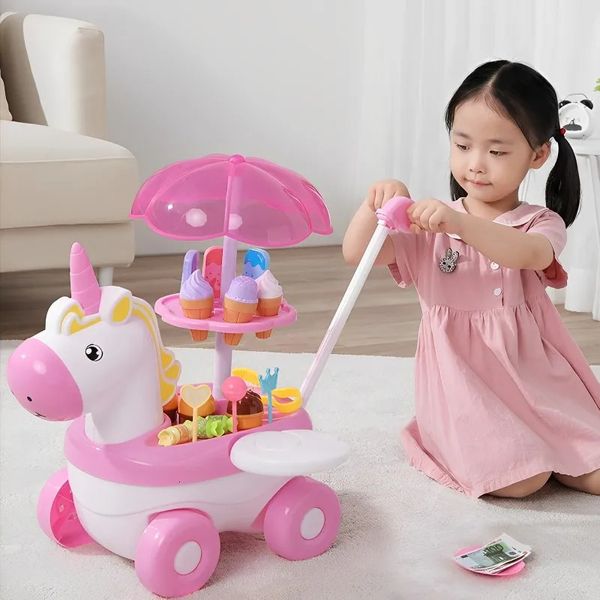 Cucine Gioca Cibo Casa da gioco per bambini Set di giocattoli Suono e luce Cartone animato Unicorno Gelato Vendi camion Ragazza Simulazione Cucina Festival Regalo per bambini 231019