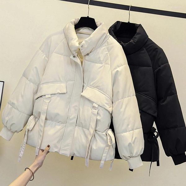 Casacos de trincheira femininos moda curta parkas roupas inverno algodão acolchoado jaquetas meninas outerwear 2023 coreano d661