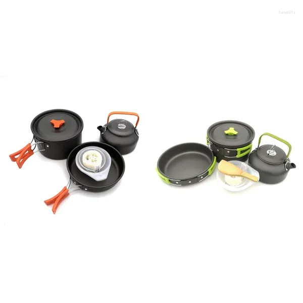 Pfannen Outdoor Wandern Camping Kochgeschirr 2-3Personen Tragbares Kochgeschirr Picknick Topf Teekanne Auto Set