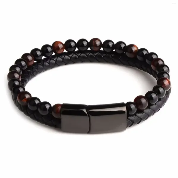 Strand masculino dupla camada de pedra vulcânica pulseira yoga balanceamento reiki proteção pulseiras para presentes masculinos femininos