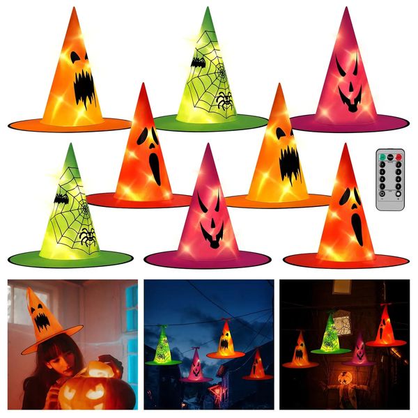 Giocattoli di Halloween 8 luci decorative da appendere a forma di cappello da strega che emettono luce di Halloween azionate 231019