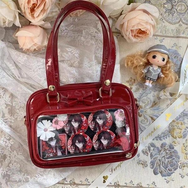 Borse da sera MBTI JK Borsa da donna Lucida Trasparente Fiocco carino Elegante Borsa a tracolla quadrata Lolita Harajuku Studente Moda Pelle Ita