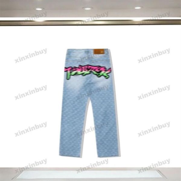 xinxinbuy Uomo donna designer Denim jeans pant Spazzolino gradiente ricamo jacquard Primavera estate nero blu XS-3XL246b