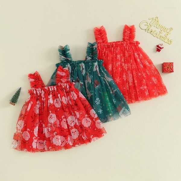 Abiti da ragazza Abito da principessa per bambini Costume natalizio in tulle per bambini Cinturino senza maniche estivo per bambini Nato Babbo Natale