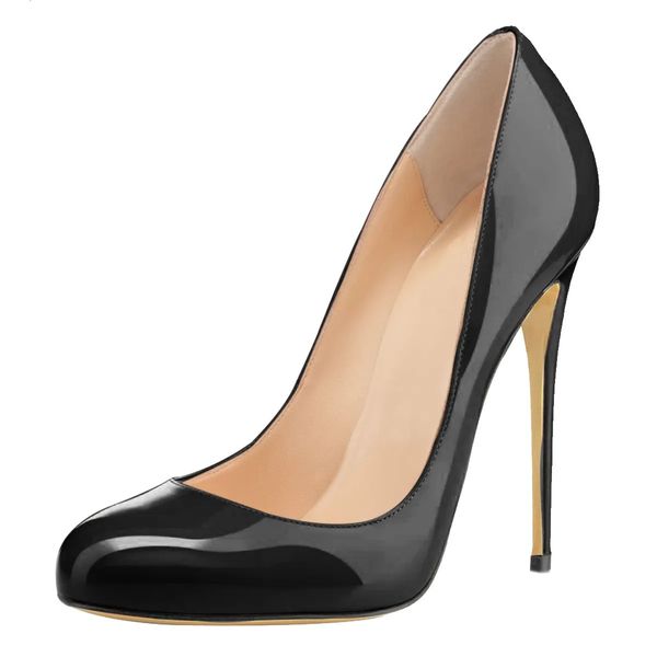 Elbise ayakkabıları bahar siyah pompalar seksi patent deri ince yüksek topuklu düğün gece kulübü parti topuklu yuvarlak ayak parmağı