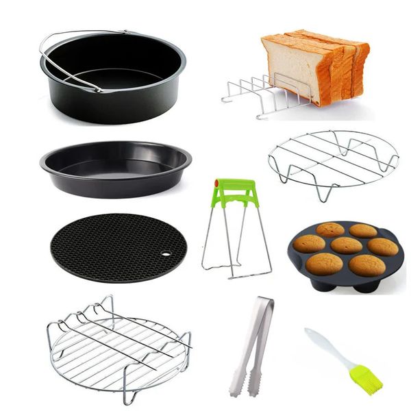 Moldes de cozimento 10pcs AirFryer Acessórios Set 8/7/6 Inch Airfryer Baking Basket Pizza Plate Grill Pot Cook Tool para acessórios de cozinha de festa 231018