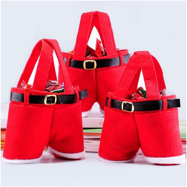 Decorações de Natal Presentes Bolsa Tote Pequenos Sacos de Doces Engraçados Calças de Papai Noel Em Forma de 13cm Saco para Crianças Crianças Decoração de Festa Dhgsn