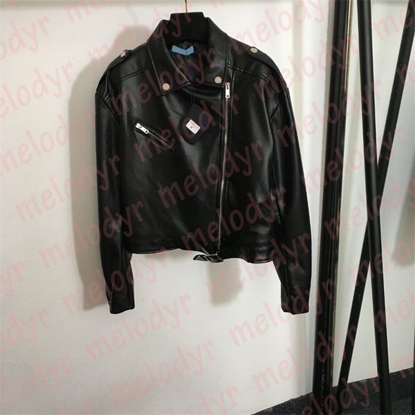 Jaqueta de couro de luxo feminina preto pu carta outerwear designer triângulo motocicleta jaqueta streetwear roupas femininas