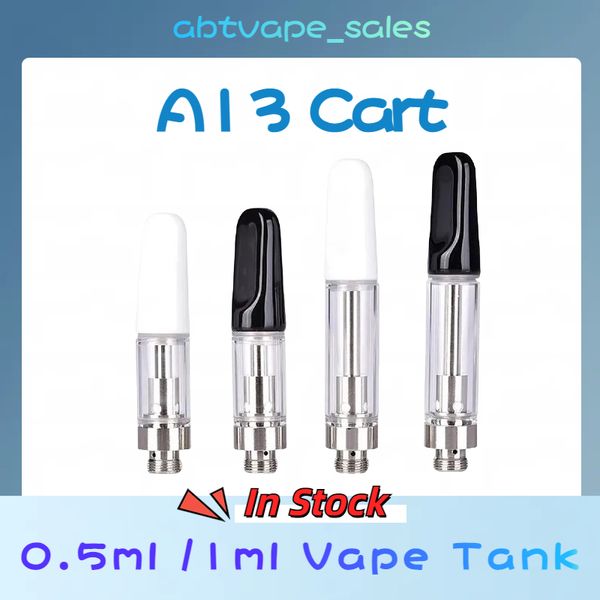 A13 Cartilhão de vape vazio Cartucho 0,5 ml 1,0 ml Atomizador pirex tanque de vidro bobina de cerâmica de cerâmica espessa 510 Vaporizer caneta e cigarros vapes kits iniciantes de caneta d8 d9 d10 vagens de óleo vazias