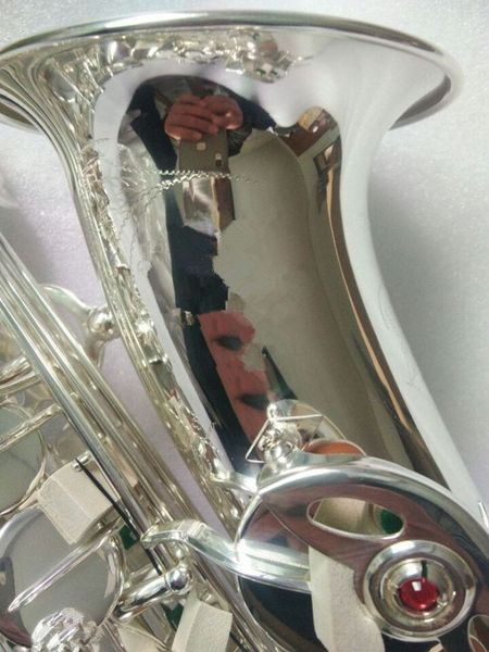 Nuovo sassofono basso Mark VI sassofono contralto placcato argento E Flat marca strumento musicale professionale sax con custodia in ottone. bocchino Spedizione gratuita
