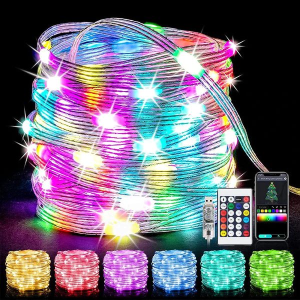 Weihnachtsdekoration, LED-Lichterkette, USB-betrieben, intelligente Lichterkette, Bluetooth-Steuerung, DIY, Farbwechsel, Regenbogen für Schlafzimmer, Party, 231018