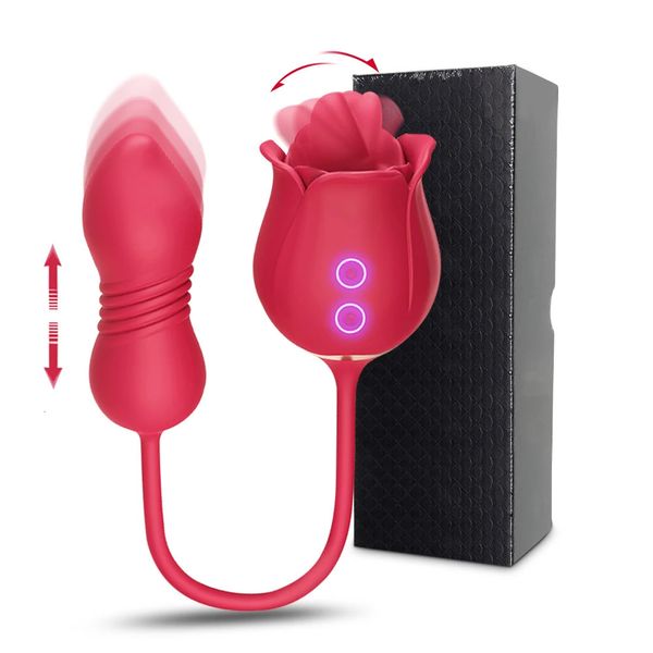 Vibradores 3 em 1 Rose Toy Vibrador para Mulher Língua Lambendo Estimulador Clitoral Empurrando G Spot Vibrador Clit Nipple Licker Mulheres Goods 231018