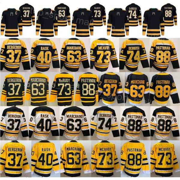 Herren Eishockey 73 Charlie McAvoy Trikots 37 Patrice Bergeron 63 Brad Marchand 88 David Pastrnak 40 Tuukka Rask 74 Jake DeBrusk Reverse Retro Centennial Classic Sale