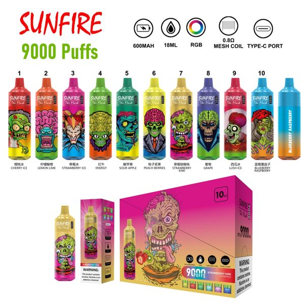 Top 1 Shenzhen Sunfire Tornado 9000 sbuffi 9k VAPE usa e getta E SIGARETTE PODS E Cig Kit Batteria ricaricabile da 18 ml VAPER PREILDED BUF 8K VAPES 10000 colpi parenti