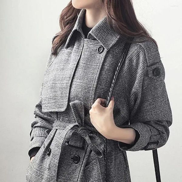 Damen Trenchcoats 2023Wolljacke Frauen Herbst/Winter Koreanische Ausgabe Britische Wolle Lose Plaid Print Windjacke Mantel Mittellang