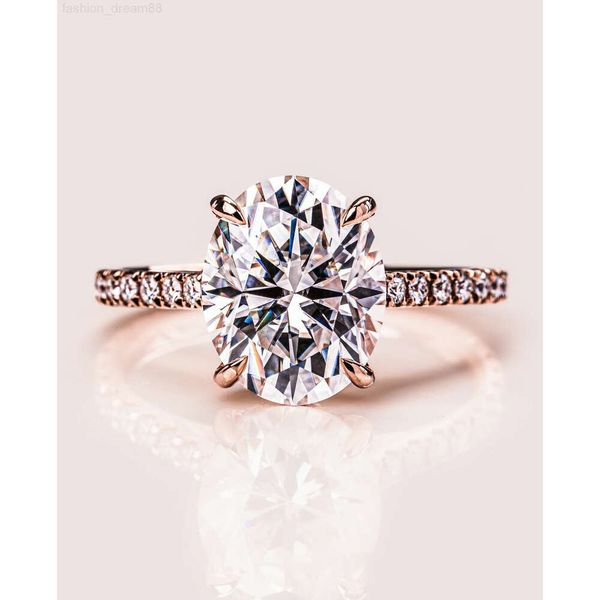 VVS2-D moissanite oval e corte redondo anel de noivado 14k ouro amarelo solitário diamante com halo oculto anel de aniversário de casamento