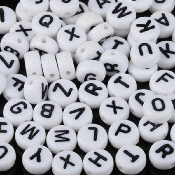 Grânulos 150 pcs branco misturado letra acrílico redondo alfabeto plano espaçador para fazer jóias artesanais diy pulseira colar