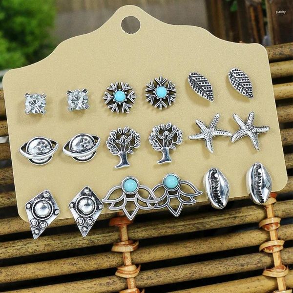 Ohrstecker, Bohemian, schlicht, Edelstahl, Ohrring-Set für Damen, Sommer, Vintage, trendig, Türkis, Schmetterling, Blume, Muschel, Ohrstecker, Schmuck