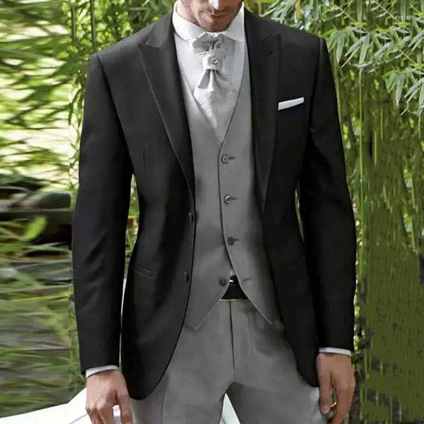 Erkekler İtalyan Damat Smokin Siyah Erkekler Düğün Adam Blazers Sabah 3 Parçası En Son Ceket Pantolon Tasarımları Terno Maskulino