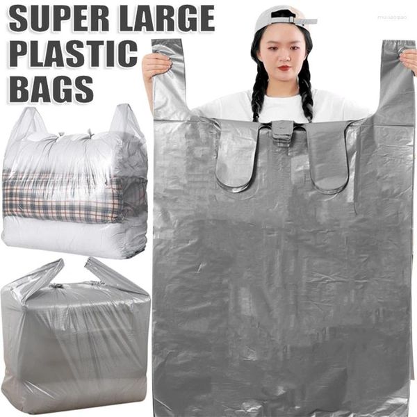 Borse portaoggetti Borsa per imballaggio mobile in plastica addensata super grande argento trasparente con manico per piumini, coperte, biancheria da letto