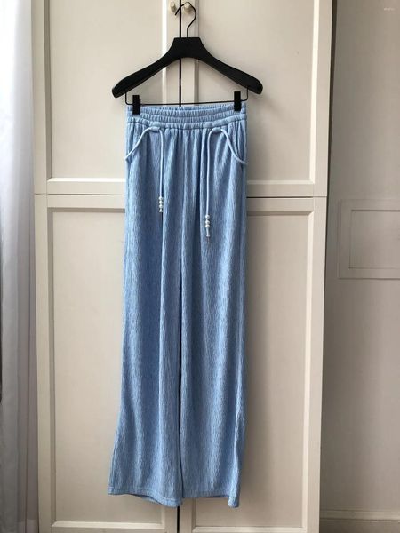 Pantaloni da donna Primavera ed Estate Design di nicchia pieghettati La sensazione di drappeggio è molto buona Vita Un pizzo di perle