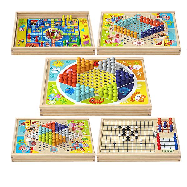 Outros brinquedos 9 em 1 Mini Jogo de Xadrez Checkerboard De Madeira Xadrez Chinês Damas Voadoras Ludo Board Set Portátil Jogo de Mesa de Madeira Brinquedo 231019