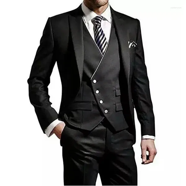 Мужские костюмы на заказ, черные мужские свадебные мужские пиджаки, 3 предмета, приталенные пальто, брюки, жилет, костюм Homme, итальянский Terno Masculino для выпускного вечера