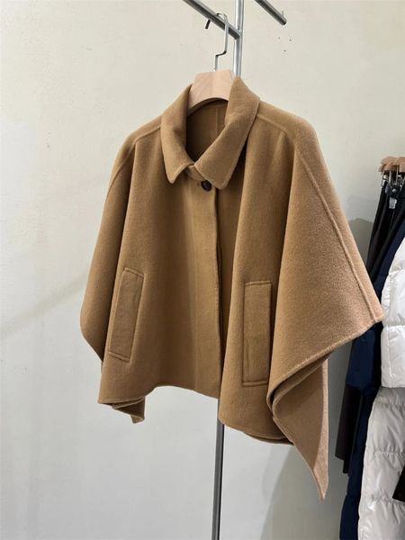 Kadın yünleri% 100 kaşmir pelerin ceket kısa hendek açlık yakalama yakalı sonbahar kış koleksiyonu gündelik ceket giyim 231018