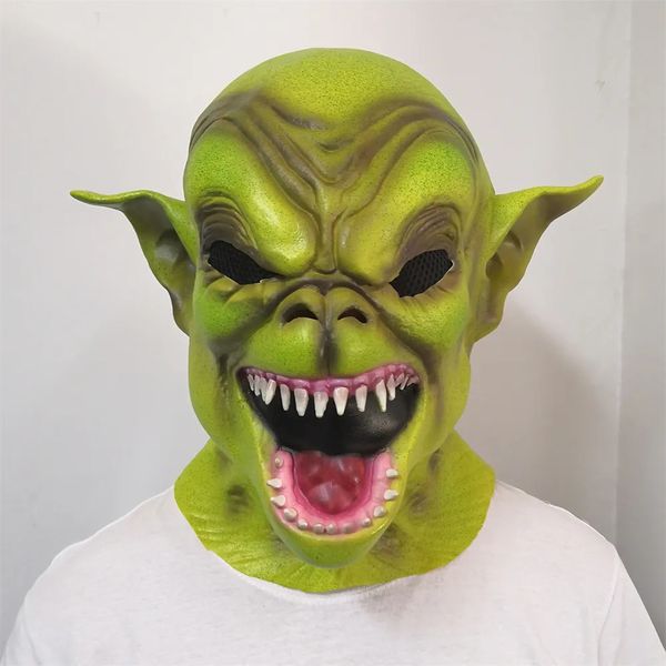 Halloween brinquedos verde diabo monstro máscara goblin látex máscara halloween cosplay festa traje chapelaria horror demônio maquiagem adereços 231019