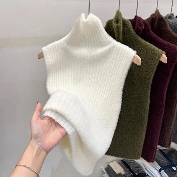 Frauen Pullover Koreanische Mode Rollkragenpullover Frauen Frühling Herbst Ärmellose Sexy Gestrickte Tops Pullover Jumper Pull Femme