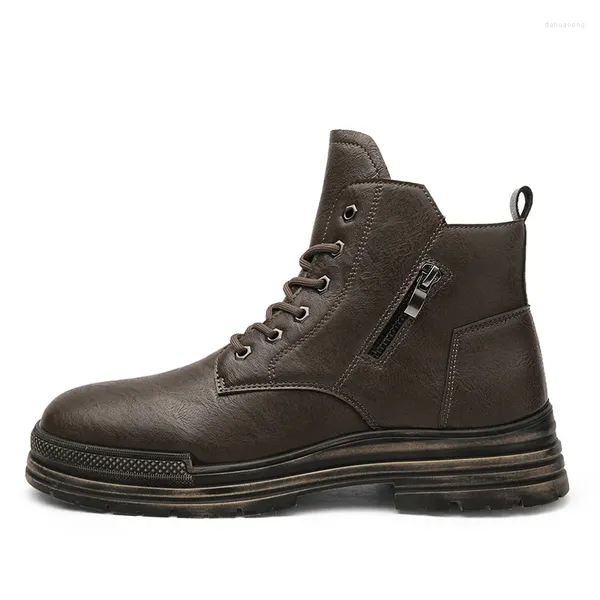 Botas de couro de alta qualidade homens outono inverno casual sapatos de cano alto preto bota curta ferramental