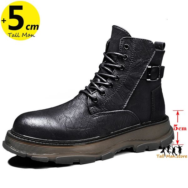 Sapatos de vestido Homem Ankle Boots Elevador Booster Militar Aumento de Altura Palmilha 5cm para Homens Oxford Couro Moda 231019