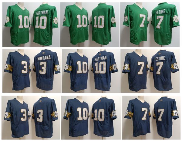 SL Notre Dame Fighting Irish Football Jersey NCAA College 10 Sam Hartman 7 Audric Estime 3 Joe Montana Branco Verde Tamanho S-xxxl