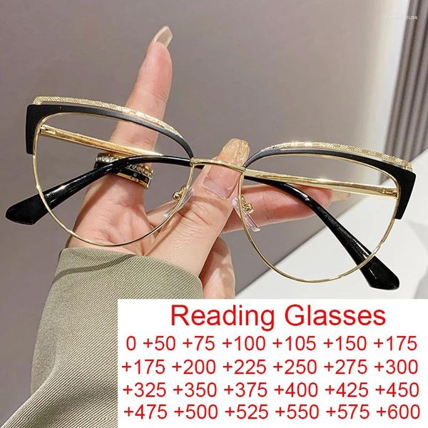 Sunglasses Fashion Cat Eye Women's Reading Glasses 2023 Brand Designer Hollow Metal Lace Optical Frames Anti Blue Light Eyewear