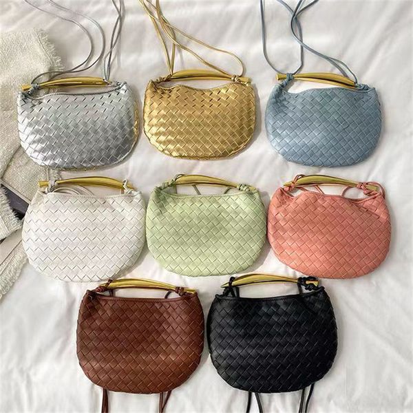 23 designer de tricô saco sardinha bolsas crochê bolsa ombro moda crossbody saco mulher pu meia lua cruz corpo saco 8 cores bolsas