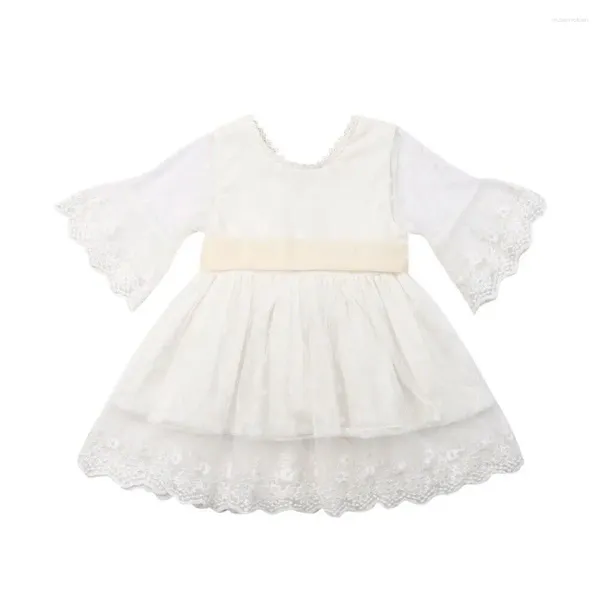 Vestidos da menina 0-5y infantil crianças bebê vestido de verão princesa renda babados manga branco bowknot tutu festa roupas de casamento