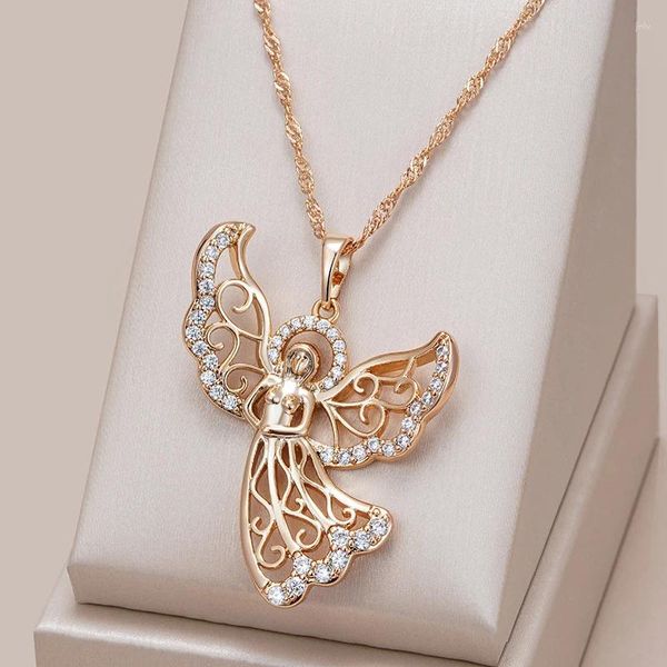 Anhänger Halsketten Kinel Mode Engel Halskette Für Frauen 585 Rose Gold Farbe Mit Weiß Natürliche Zirkon Zubehör Täglichen Schmuck Geschenk