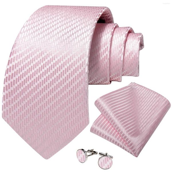 Fliegen Klassische Rosa Solide Herren Krawatte Set Taschentuch Manschettenknöpfe 8 cm Breite Hochzeit Party Zubehör Geschenk Großhandel