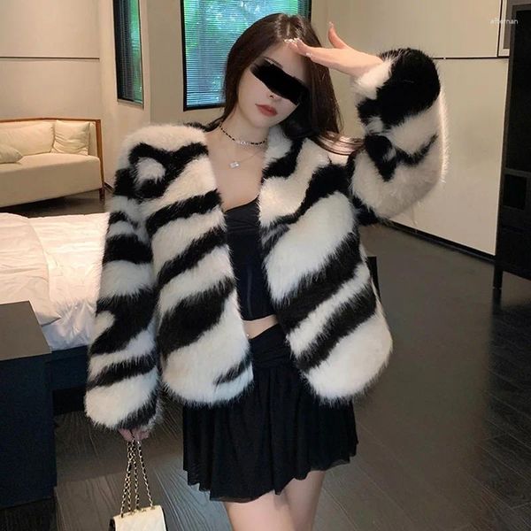 Women's Fur Zebra Patterned Faux Coat For Women In Autumn And Winter 2023 Niche Young Style Light Luxury Temperament Top