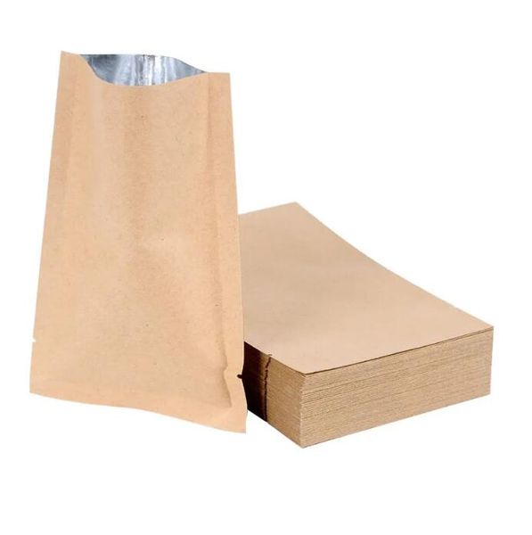 atacado 12 tamanhos disponíveis Brown Open Top Kraft Paper Inner Foil Bags Mylar Foil Vacuum Sealer Bolsa de qualidade alimentar Saco plano de folha de alumínio para amostra