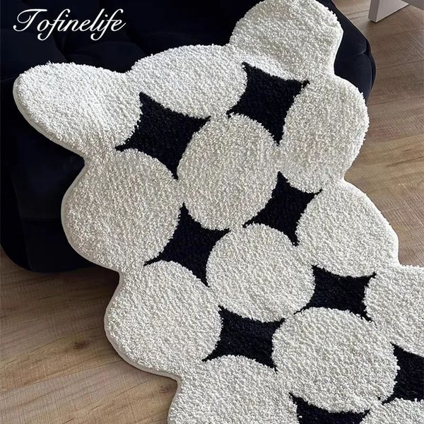 Tappeti di alta qualità in peluche addensati nero bianco per soggiorno morbido soffice comodino tappetino antiscivolo tappeto in stile tappetini 231019