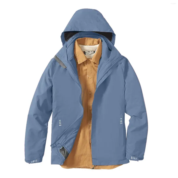 Herrenjacken Herren Fleece-Windjacke mit Kapuze, Tasche, einfarbig, Outdoor-Kletterkleidung, Mäntel, Unisex, Sportbekleidung, Reise-Trenchcoat