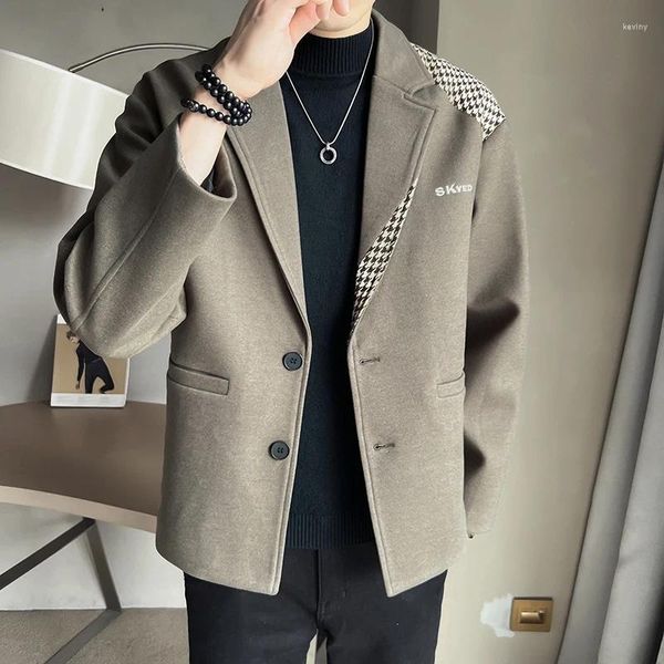 Ternos masculinos 2023 roupas de marca tweed jogo mil pássaro treliça tecido jaqueta de inverno japonês rua casaco fino