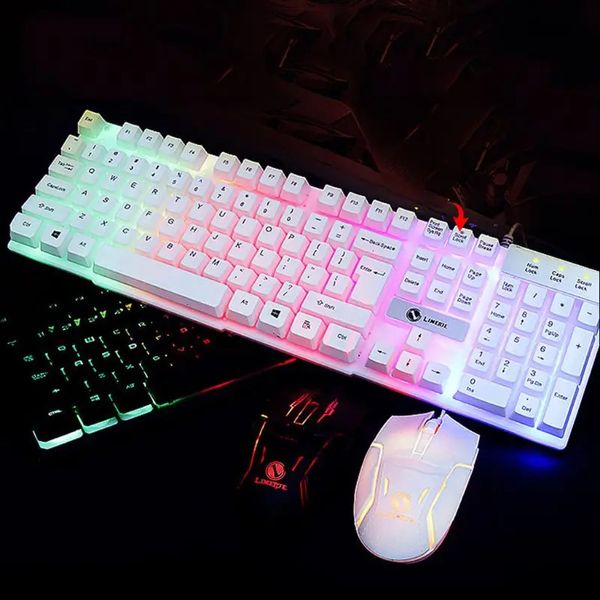 Combos de teclado e mouse, 1 conjunto de luz de fundo LED, sensação mecânica para jogos e combinação com fio para computador PC 231019