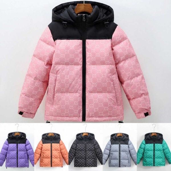 Conjuntos de roupas Crianças Com Capuz Jaqueta Criança Casaco Puffer Quente Parka Meninos Meninas Preto Designer Rosto Inverno Criança Bebê Roupas Carta Impressa Crianças Juventude