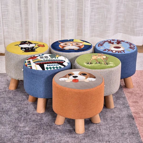 Babystühle 28x28cm Landschaft rund Holzhocker Waschbarer Taboret Schlafzimmer Make -up Stuhl Hausmöbel Fußschemel Dining Beach Pouf Ottoman 231019