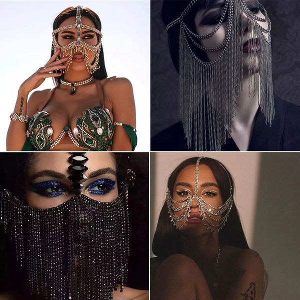 Diğer Moda Aksesuarları Bohomia Pubsel Mask Maskesi Metal Zincir Yüz Maskesi Masquerade Dans Partisi Perdesi Büyüleyici Takılar 231019