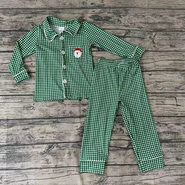 Pijamas atacado roupas de noite bebê menino natal pijamas roupas santa camisa verde xadrez calças conjunto infantil crianças boutique crianças outfit 231019
